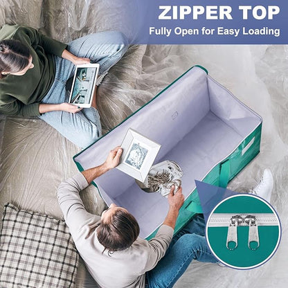StorageRight Moving Bags-Heavy Duty Moving Boxes, Storage Totes with Zipper, Reinforced Handles and Tag Pocket-Collapsible Moving Supplies for moving, Storage and Travel 93L(Green-6 Pack)