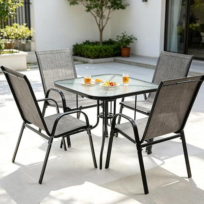 Patio Dining Table for 4 with Umbrella Hole | Outdoor 5 Piece Dining Set 36" x - Image 8
