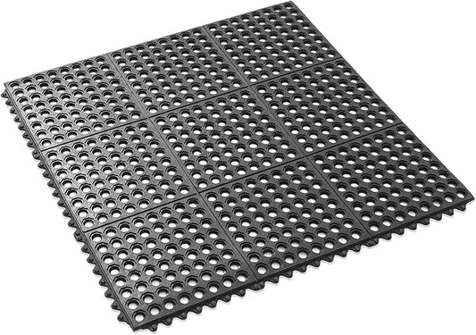 GRIDMANN Rubber Interlocking Floor Mat, 36" x 36" Non-Slip Anti-Fatigue Drainage Mat for Restaurants, Commercial Kitchens, Bar Floors, Black