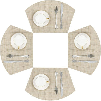 SHACOS Small Round Table Placemats Wedge Placemat Set of 4 Non Slip Heat Resistant Woven Vinyl Table Mats Wipe Clean Indoor Outdoor (4, Beige Yellow)