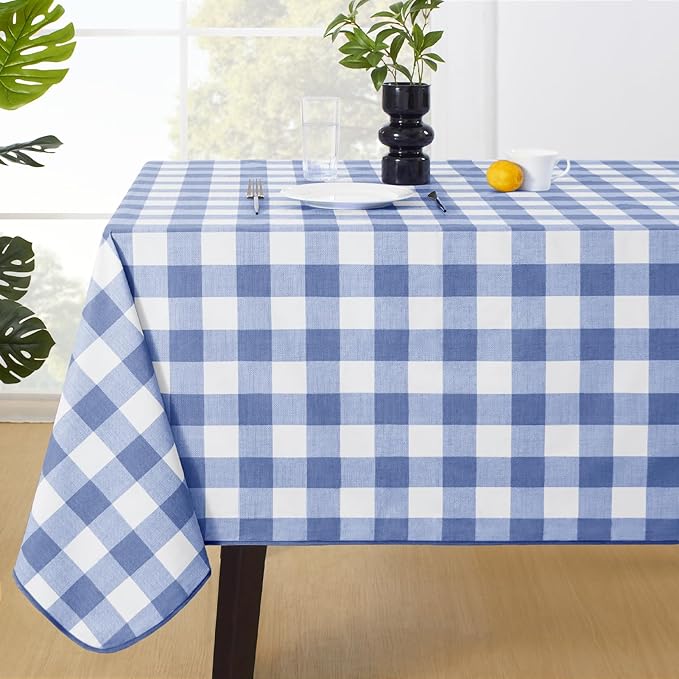 MOSAYT Rectangle Vinyl Tablecloth, 100% Waterproof Buffalo Gingham Plastic Table Cloth, Heavy Duty Wipeable Table Covers for Picnic, Outdoor, Camping - 54 x 108, Blue
