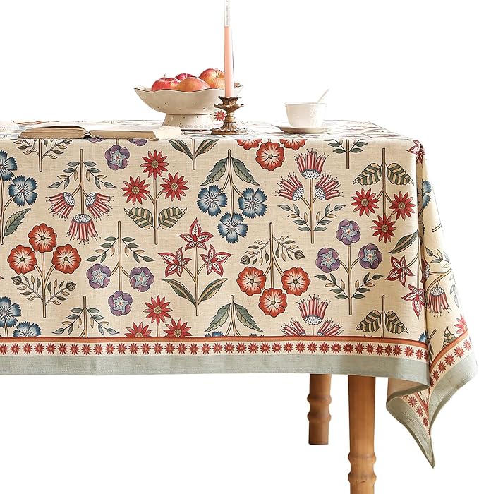 French Linen Long Rectangle Tablecloth,Vintage Colorful Multiple Prints Soft and Durable Tablecloths,Decor Table Cover for Kitchen,Dining,Party,Thanksgiving,Christmas,63"*102"-Lohi