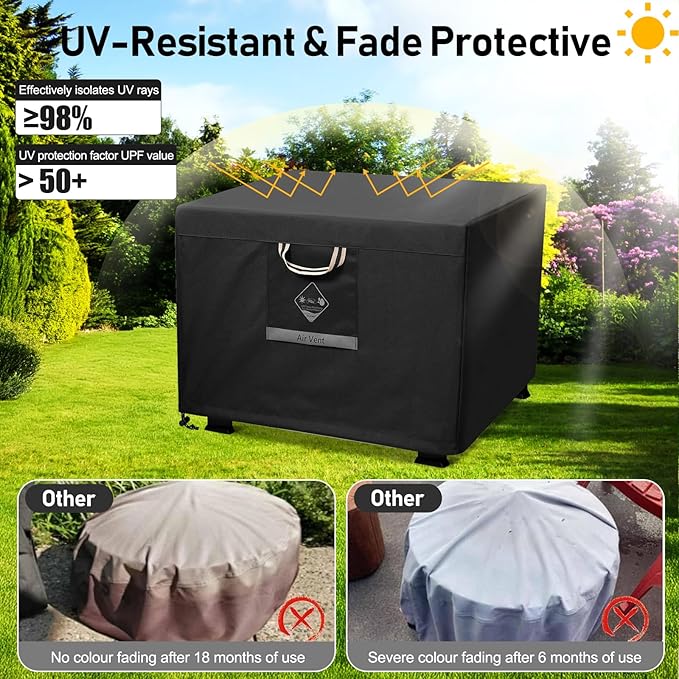 QH.HOME Fire Pit Cover Square Heavy Duty Fabric 100% Waterproof, Fits Outdoor for 29”,30 inch,31 inch,32 inch Fire Pit/Table Cover,Gas Fire Pit Cover (32”L x 32”W x 24”H,Black)