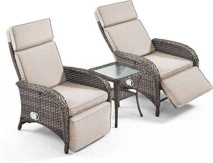 3 Pieces Zero Gravity Wicker Patio Recliner Chairs Set of 2 - Image 7