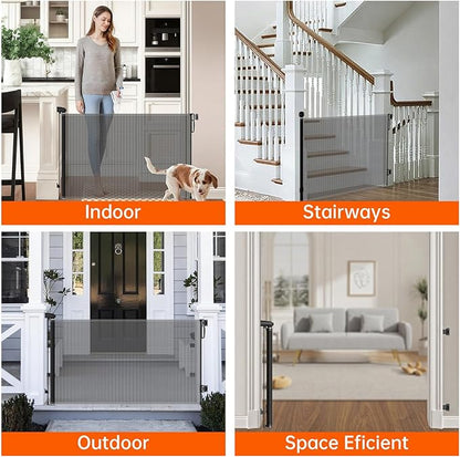 Retractable Safety gate, pet/Dog/cat Temporary Door, Baby Safety Temporary Door,for Doorways and Stairs,Expands to 55.1" Wide,One-Hand Operation,Easy Installation(Black 33.5"x55.1")