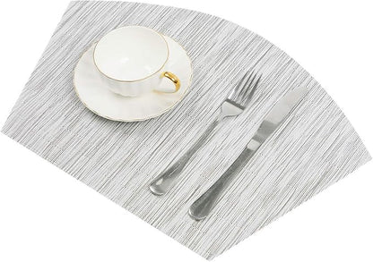 SHACOS Wedge Placemats Set of 8 Woven Vinyl Placemats for Small Round Table Place Mats Wipe Clean Non Slip Table Mats, Gray White