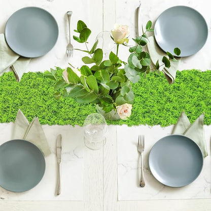 Zeyune 2 Pcs Fake Moss Table Runner for Crafts 12'' x 71'' Artificial Moss Sheet Roll Waterproof Carpet Blanket for Wall Roof Garden Wedding Birthday Party Table Decoration (Light Green)