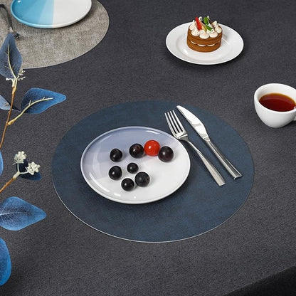 Myir JUN Round Placemats Dual Sided, Faux Leather Place Mats Set of 6 Indoor Placemat for Dining Table Outdoor Place Mat Non-Slip Washable Table Mats (Gray Blue, Set of 6)