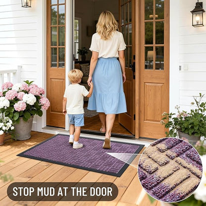 OLANLY Front Door Mat Outside Entrance 59x34, Absorbent, Heavy Duty Sturdy Natural Rubber Doormat Indoor Outdoor, Non-Slip, Stain and Fade Resistant, Low Profile Floor Mat for Entryway, Violet