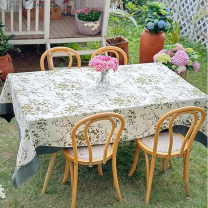 Spring Rectangle Tablecloth, French Jacquard Green Table Cloth, Vintage Floral Country Table Cover for Dining, Farmhouse, Outdoor - 54''x72''