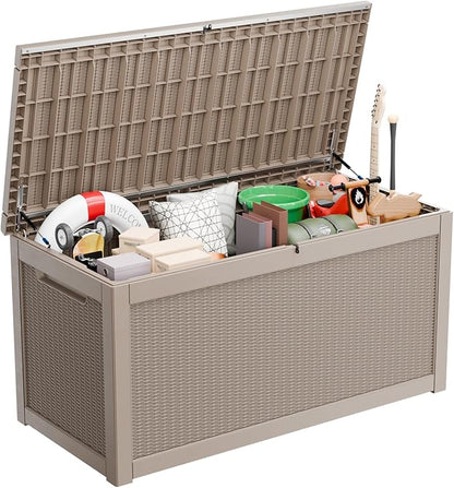 320 Gallon Waterproof Outdoor Storage Box,Large Resin Deck Box,Lockable Outside Storage Box Container for Patio Furniure,Garden,Tools (320 Gallon,Grey)