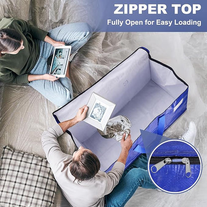 StorageRight Heavy Duty Moving Boxes-Moving Bags with Zipper, Reinforced Handles and Tag Pocket-Collapsible Moving Supplies-Totes for Storage Great for moving, Storage and Travel 93L(Blue-4 Pack)