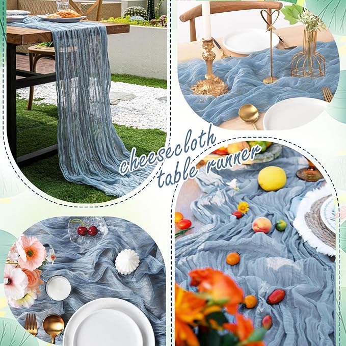 20 Packs Cheesecloth Table Runner 10FT Long Boho Gauze Fabric Table Runner Vintage Rustic Sheer Runners for Wedding Party Bridal Baby Shower Table Decorations (Dusty Blue )