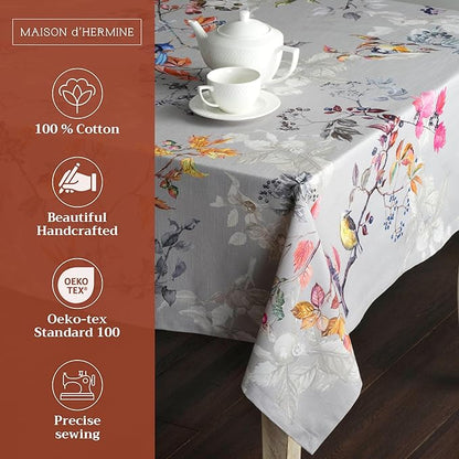 Maison d' Hermine Table Cloth Rectangle Table 100% Cotton 54 x 72 Inches Fall Tablecloth Reusable Everyday Use for Thanksgiving Christmas Decorations Dining Farmhouse Party (Equinoxe - Grey)