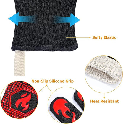 QUWIN BBQ Gloves, Oven Gloves 1472℉ Extreme Heat Resistant, Grilling Gloves Silicone Non-Slip Oven Mitts, Kitchen Gloves for BBQ, Grilling, Cooking, Baking-1 Pair… (One Size(Long Cuff), Red)