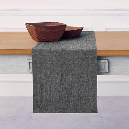 Solino Home Linen Table Runner 120 Inches Long - Athena, 100% Pure Linen Charcoal Grey 14 x 120 Inch Table Runner for Dining, Winter