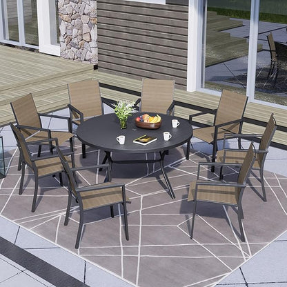 58" Patio Outdoor Round Table for 8 Person, All Weather Metal Black Round Patio Dining Table with Adjustable Umbrella Hole