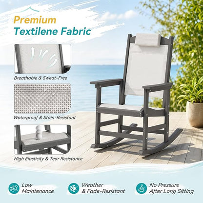 3-Piece Outdoor Rocking Chair Set, HDPE Patio Rocking Chair - Image 5