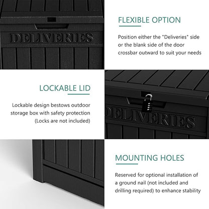 55 Gallon Outdoor Storage Box, Waterproof Resin Deck Box for Patio, Pool, and Garden, Lockable Bin for Cushions, Tools, and Accessories, UV-Resistant, Black