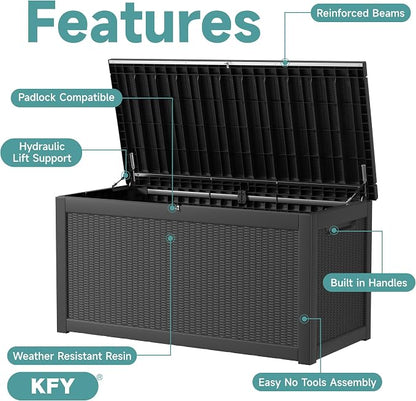 260 Gallon Waterproof Outdoor Storage Box, UV Resistant Resin Deck Box - Image 3