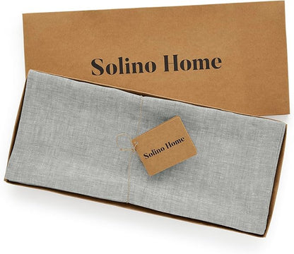 Solino Home Linen Table Runner 120 Inches Long - Athena, 100% Pure Linen Chambray Grey Table Runner 14 x 120 Inch for Dining