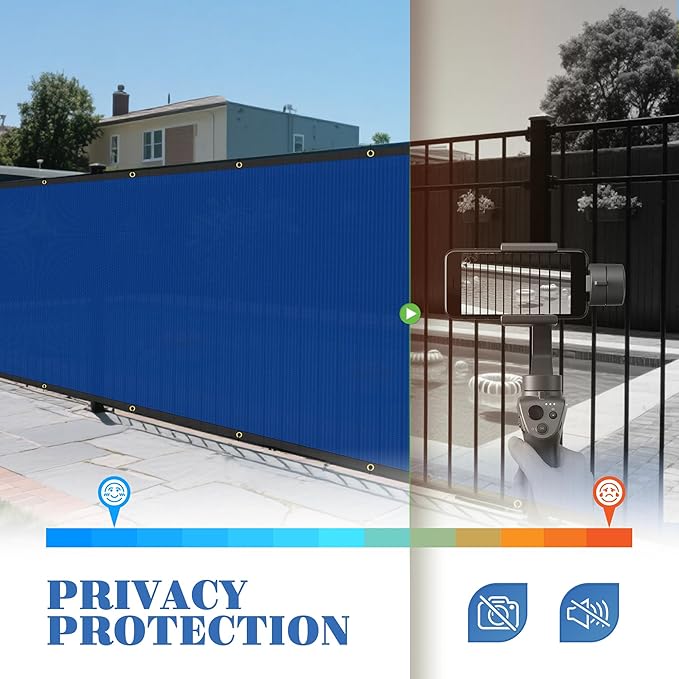 ECOOPTS 4'x244' Privacy Fence Screen Windscreen with Copper Grommets, Fit for Commercial Fence and Residential Garden Outdoor 90% UV Blockage, Cable Zip Ties Included (Blue)