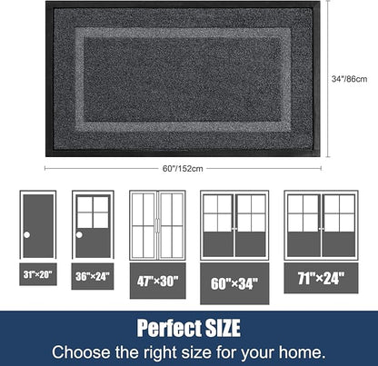 Extra Large Front Door Mat Outside Entrance Indoor Doormat, 60" x 34" Outdoor Mats For Patio Waterproof, Outdoor Door Mats For Outside Entry, Indoor Rugs for Entryway, Sturdy Natural Rubber, Drak Gray