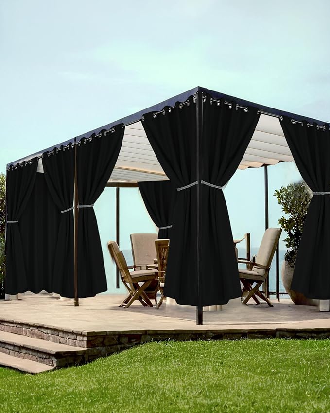 Grommet Outdoor Curtains for Patio Waterproof 8 Pcs 54x95 In Black | by HolidayIdeas