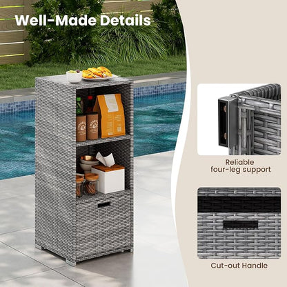 Tangkula Rattan Outdoor Storage Cabinet, Patiojoy Outdoor Wicker Cabinet - Image 5