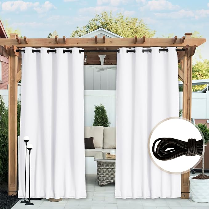 NICETOWN Outdoor Curtains Waterproof Fixed Bottom W52xL95 Prue White | Thermal - Image 4