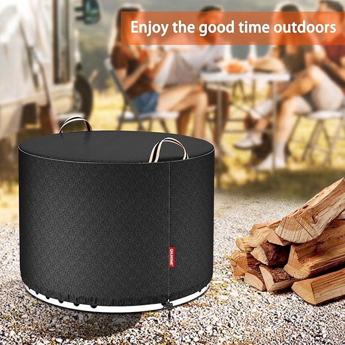 QH.HOME [2025 Upgraded 900D Fabric] Fire Pit Cover Round for Solo Stove Yukon, 23" D x 16" H fits 20"- 23" Fire Pit, 900D Heavy Duty Waterproof Fabric for Outdoor Camping - Black