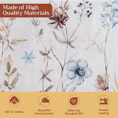 Maison d' Hermine Table Cloth Round Table 100% Cotton 69 Inches Fall Tablecloth Reusable Everyday Use for Thanksgiving Christmas Decorations Dining Farmhouse Party (Ice Florals)