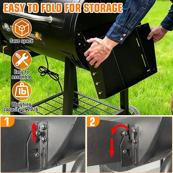 GRISUN Adjustable Grill Side Shelf - Folding Prep Table for Pit Boss 540/700FB, Camp Chef & Char Griller and Dyna-Glo