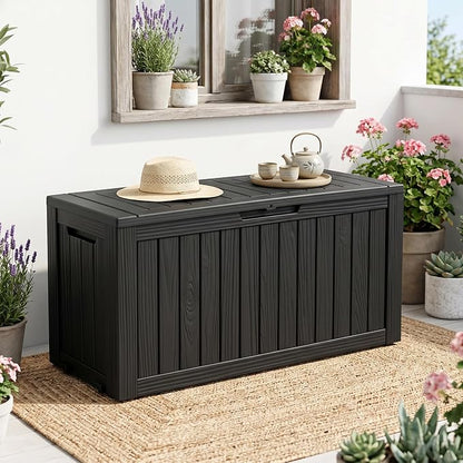 PatioZen 75 Gallon Resin Deck Box, Space-Saving Weatherproof Outdoor Storage Box - Image 2