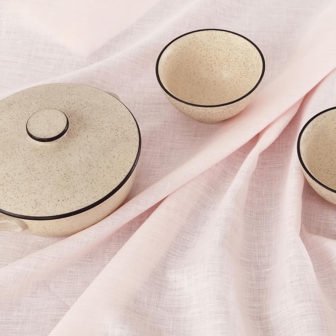 Solino Home Linen Pink Table Runner 90 Inches Long - 100% Pure Linen Hemstitch 14 x 90 Inch Table Runner for Dining, Valentines, Spring, Easter - Classic Hemstitch