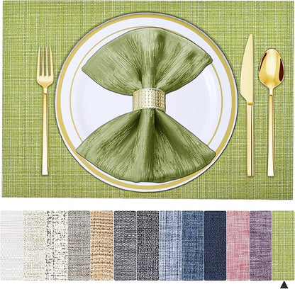 BETEAM Placemats Set of 8, Woven Vinyl Placemat for Dining Table Washable Wipeable Kitchen Place Mats Durable Indoor Outdoor Table Mats