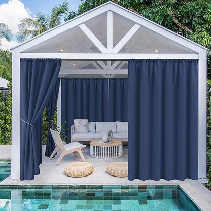 HolidayIdeas Waterproof Patio Outdoor Curtains with Rod Pocket 6 Pcs- UV & Privacy Protect Weatherproof Gazebo Outdoor Drapes for Porch, Balcony, Apartment, Sliding Glass Door, Navy, 54x95 Inch