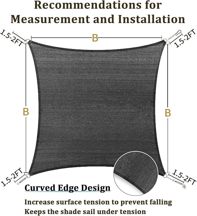 Shade&Beyond 8'x8' Sun Shade Sail Canopy Square, UV Block Breathable Curved - Image 5