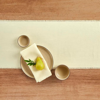 Solino Home Linen Creamy Ivory Table Runner 72 Inches Long - Fringe, 100% Pure Linen 14 x 72 Inch Table Runner for Spring, Easter