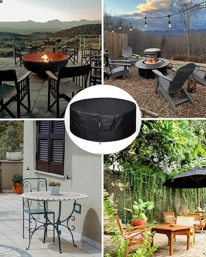 SheeChung Fire Pit Cover Round 60"Dx24"H,Waterproof Heavy Duty 600D Polyester Fire Pit Cover,Large Shelter for Outdoor Patio Fireplace Table Chair,Patio Furniture Covers