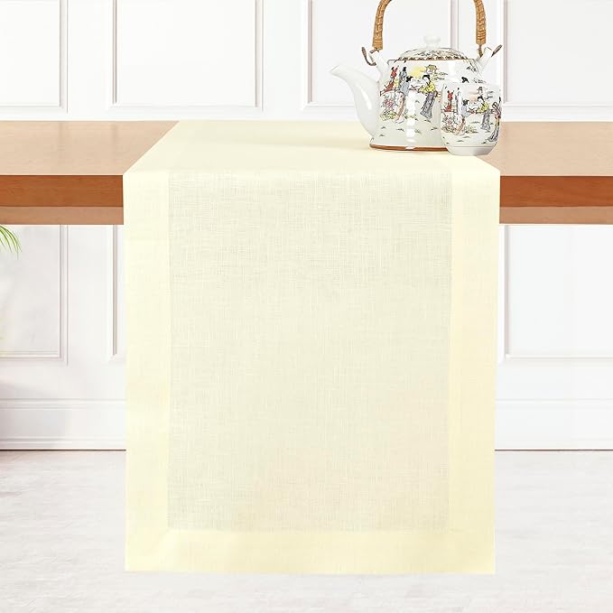 D'Moksha Homes Linen Cream Table Runner 120 Inches Long - 100% Pure Linen Dining Table Runner 14 x 120 Inch for Winter, Holiday - Machine Washable