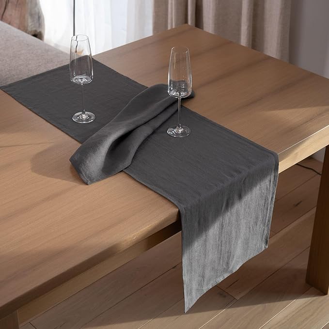 Linen Table Runner 90 inches Long - 100% Pure Linen Flax - Stonewashed European Linen Table Runner (Ash Grey, 14 x 90 Inch) - for Dining, Fall, Autumn, Thanksgiving