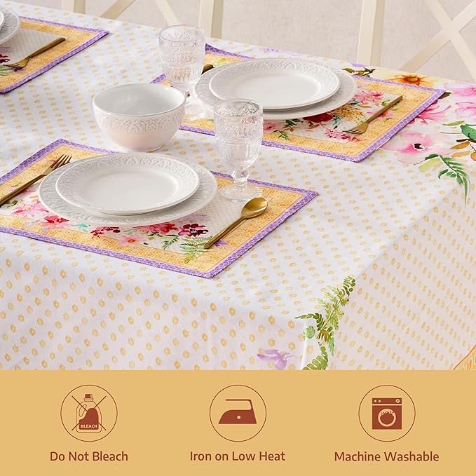 Maison d' Hermine Premium Table Cloth Rectangle Table 100% Combed Cotton 140 x 70 Inches Tablecloth Reusable Decorative for Dining Room, Farmhouse, Home, Party, Festive & Wedding - Summer Joy