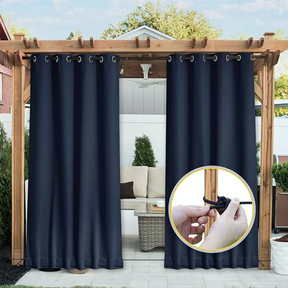 NICETOWN 2 Panels Outdoor Curtains Waterproof Fixed Bottom W52xL95 Navy | - Image 2