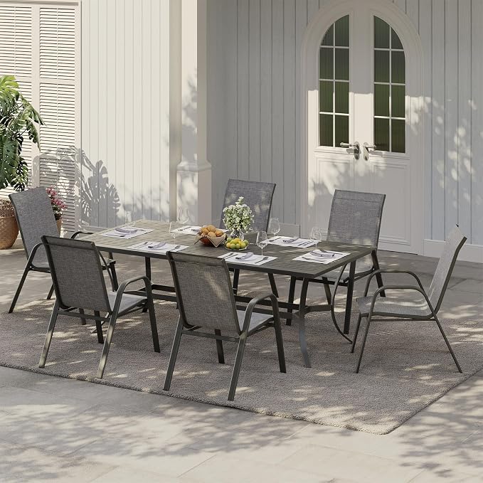 Stackable Outdoor Patio Dining Chairs Set of 6 – High Back Armchairs, - Image 7