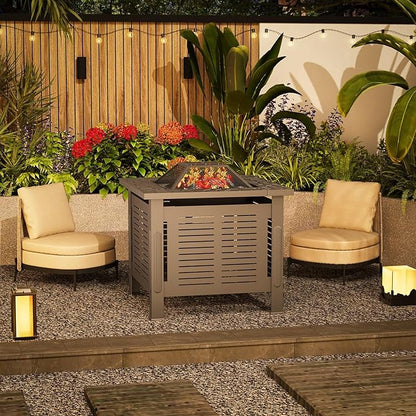 U-MAX Fire Pit Table, 30 Inch Wood Burning BBQ Grill Firepits, Metal Fireplaces with Waterproof Cover, 3 in 1 Fire Pits for Outside Party Barbecue Camping Picnic on Deck Backyard Garden, Black