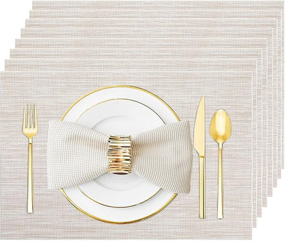 Placemats Set of 8 Washable&Wipeable Place mats for Dining Table Kitchen Indoor Outdoor Table Mats Heat Resistant Non Slip Woven Vinyl Table Placemats (Beige，8PCS)