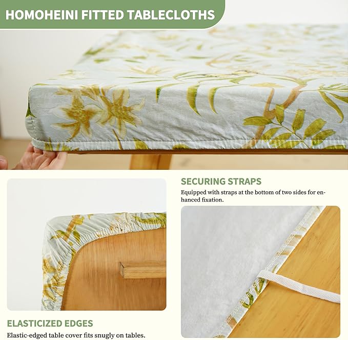 Rectangle Picnic Table Cloth, Elastic Waterproof Fitted Vinyl Tablecloths for 4 Foot Tables, Wipeable Flannel Backed Table Covers for Dining, Camping, Outdoor(Leaves,24"x48")