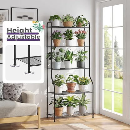 5-Tier Corner Plant Stand, Metal Black Flower Pot Rack, Indoor Outdoor Heavy - Image 7