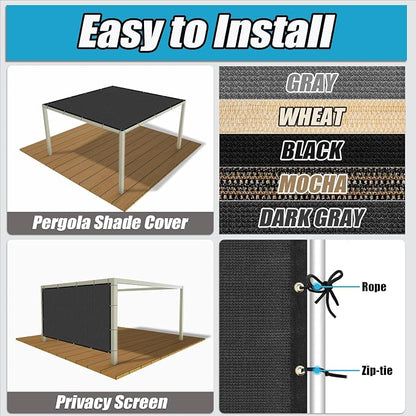 Amagenix 90% Pergola Shade Cover 9'X 24' Dark Gray Sun Shade Cloth - Image 3